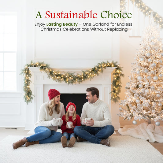 Luxury Snow Flocked Christmas Garland with Lights 1.8m/6ft for Christmas Decorations, Mixed Green Garland, Warm White Lights Indoor Decoration for Fireplace Stair Door Table