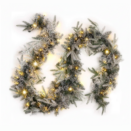 Snow Flocked Garland 1.8m/6ft with Warm White Lights for Fireplace, Staircase, Door, Table Decorations