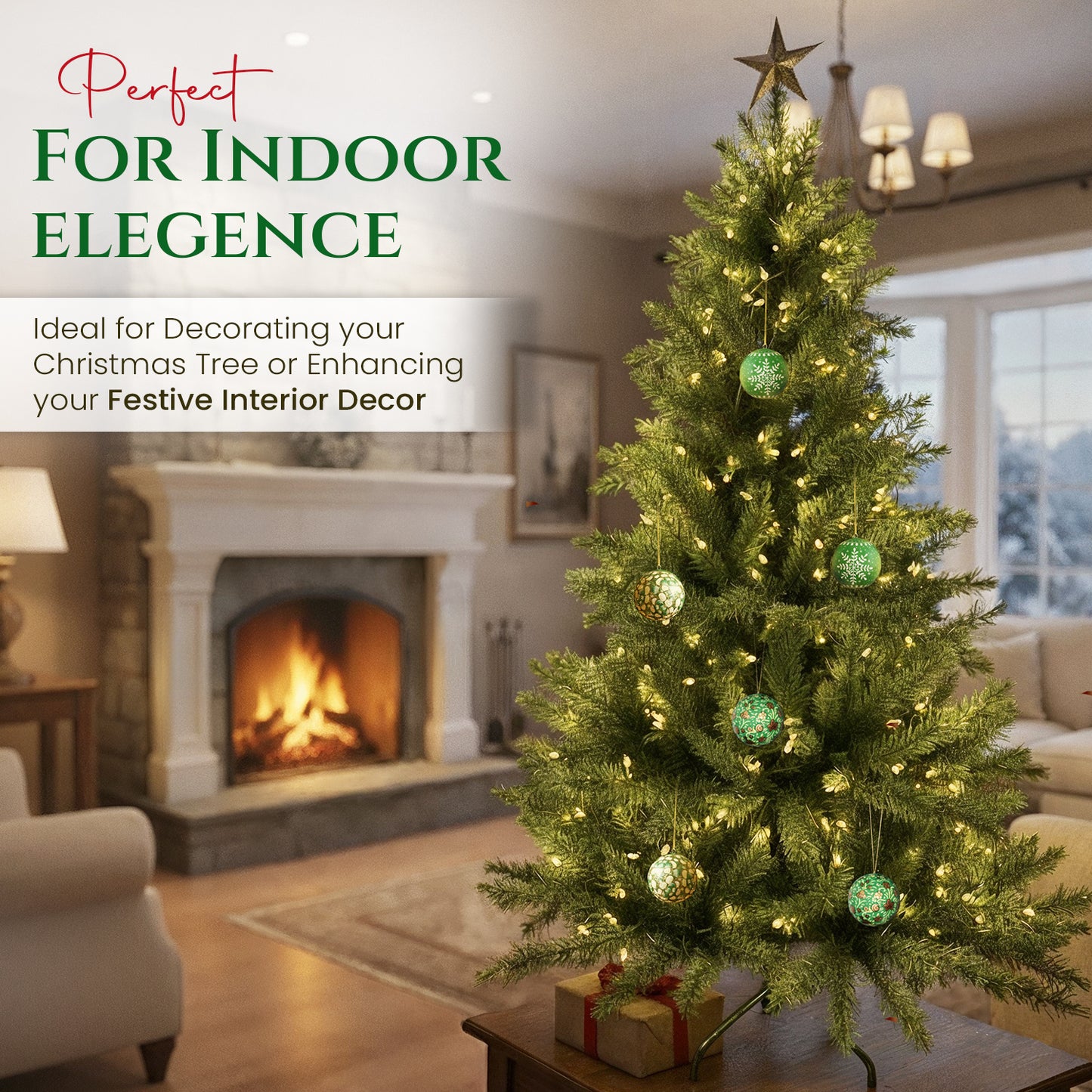 Hand Painted Papier Mache Christmas Baubles – Set of 3 Handmade Christmas Decorations, Eco-Friendly Presentation Box, Traditional Xmas Tree Decorations (Green)